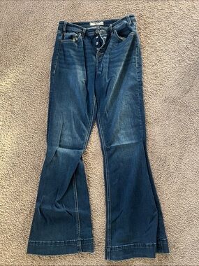 Wide Leg Flare Jeans in Dark Blue - Women's